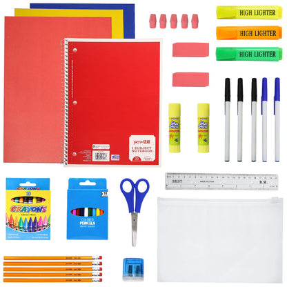 Moda West 12-Pack 19” Sport Backpacks with 50 Piece School Supplies Kits - Pens, Pencils, Crayons – Bulk Bundle for Elementary, Middle, and High School Students, 6 Assorted Styles
