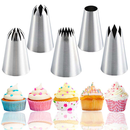 JAYVAR 5 Large Piping Tips Set - 5 Different Frosting Tips for Cake Decorating - Cupcake Pastry Tips for Cookies Cake Decorating Piping Tips Model 1A 1E 348 347 356