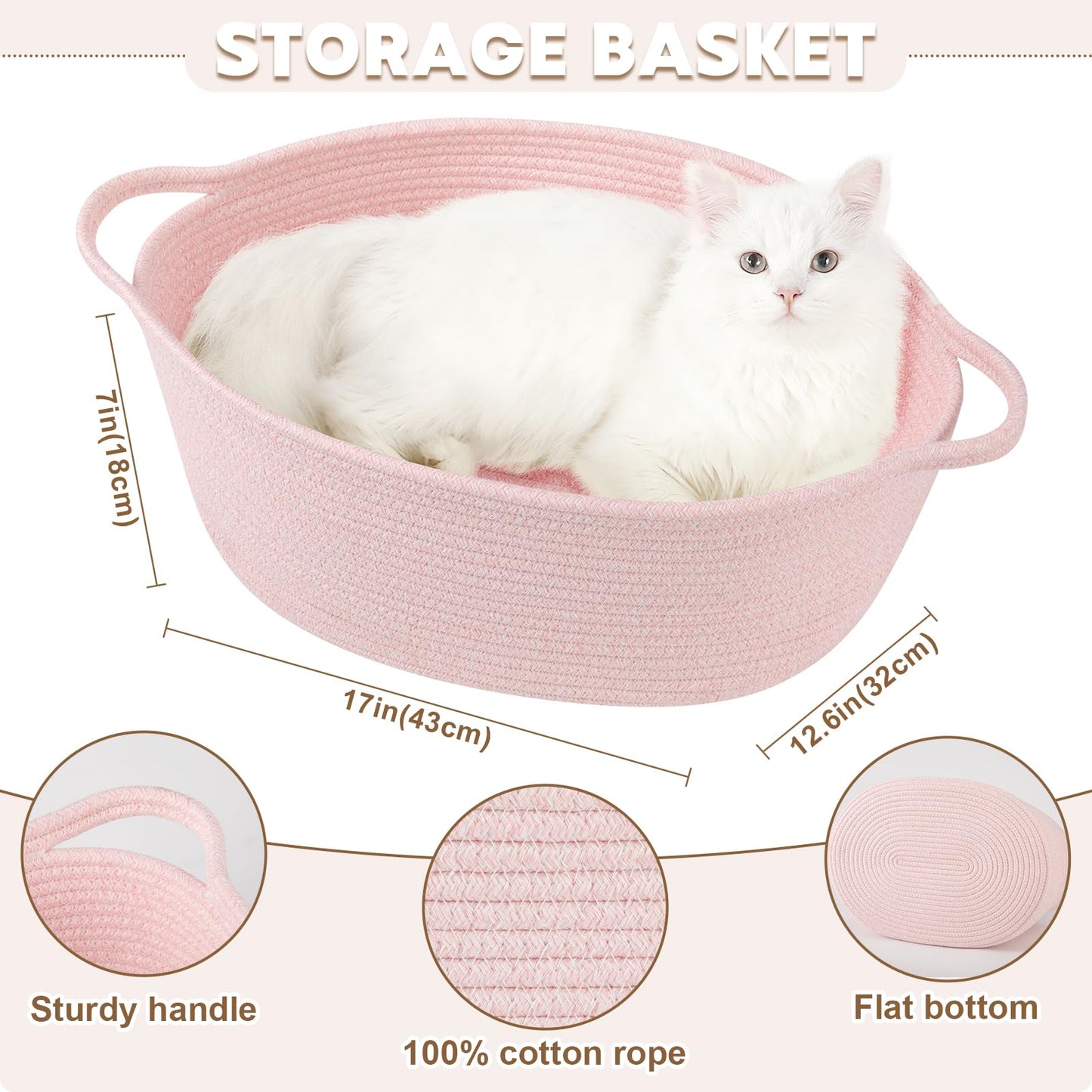OIAHOMY Large Gift Basket Empty 17" x 12.6" x 7", Storage Basket with Gift Bag, Ribbon and Glitter Tulle for DIY Anytime, Toy Storage for Kids, Dogs with Handles in A Stylish Design - Pink