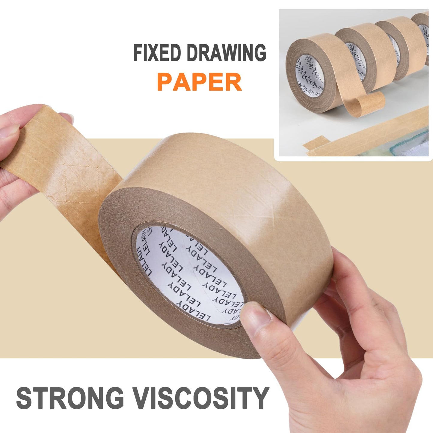 LELADY Kraft Paper Tape 2 Inch x 55 Yards - 2 Rolls Self Adhesive Gummed Packing, Reinforced Heavy Duty Brown Tape for Masking, Sealing, Packing