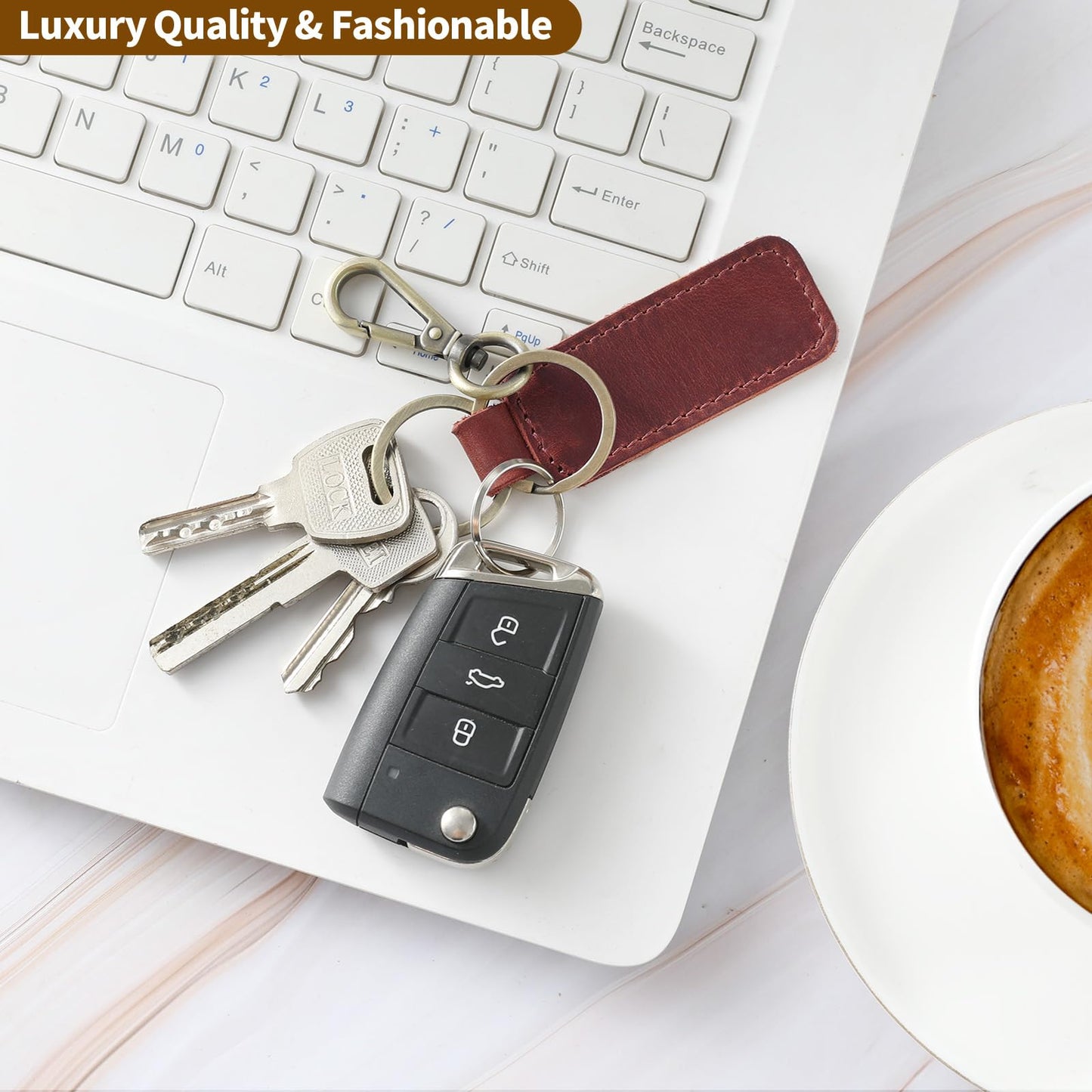 Jack&Chris Genuine Leather Car Keychain, Universal Key Fob Keychain, Leather Key Chain Holder for Men and Women, JC306…