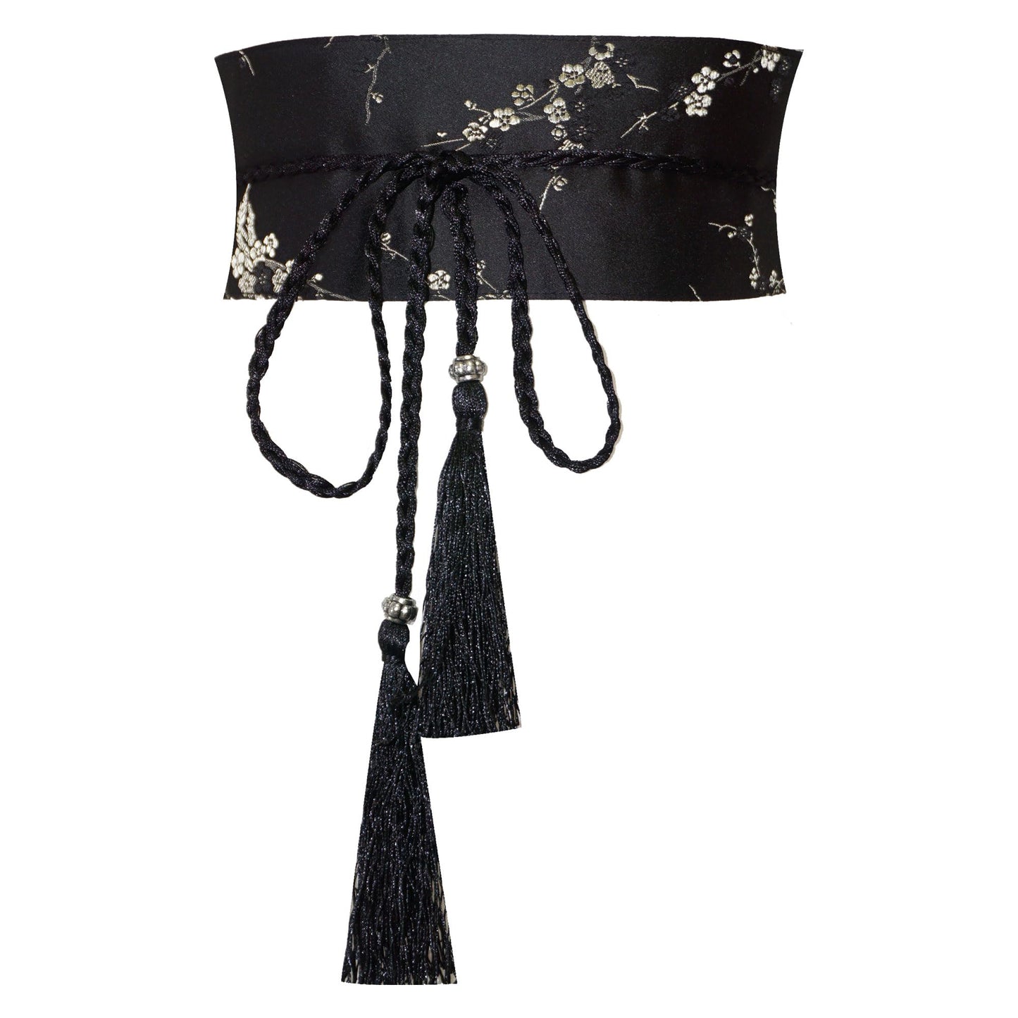 ZooBoo Chinese Satin Embroidered Waist Belt–Hanfu Tassel Waist Cincher Traditional Floral Brocade Obi Sash for Women