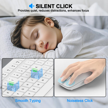 Wireless Keyboard and Mouse Combo, Full Size Silent Ergonomic Keyboard and Mouse, Long Battery Life, Optical Mouse, 2.4G Lag-Free Cordless Mice Keyboard for Computer, Mac, Laptop, PC, Windows