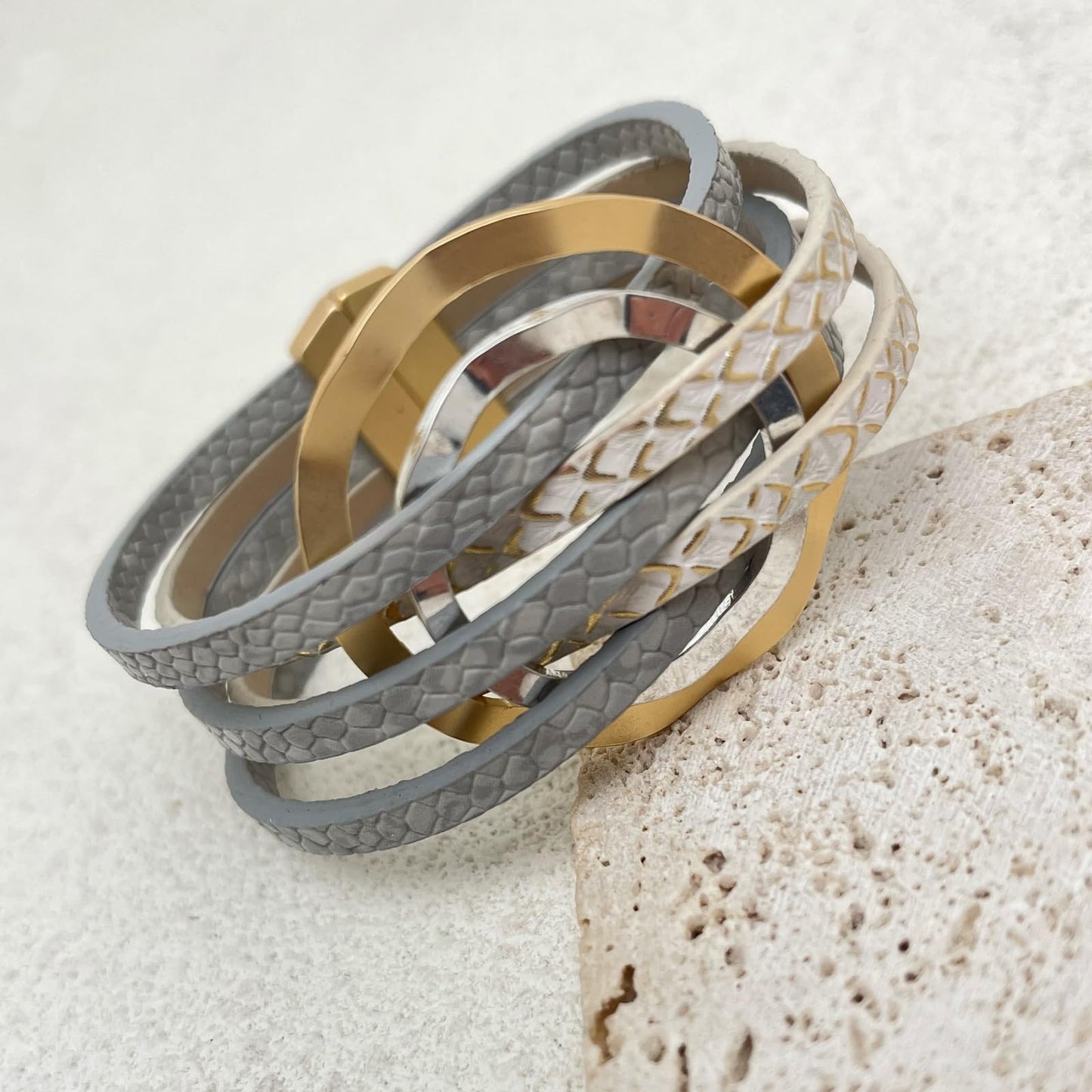 YYWANGART Women Leather Wrap Bracelet Layered Leather Gold Double Disk Cross Wrap Bracelet Handmade Multi Strand Cuff Bangle for Women