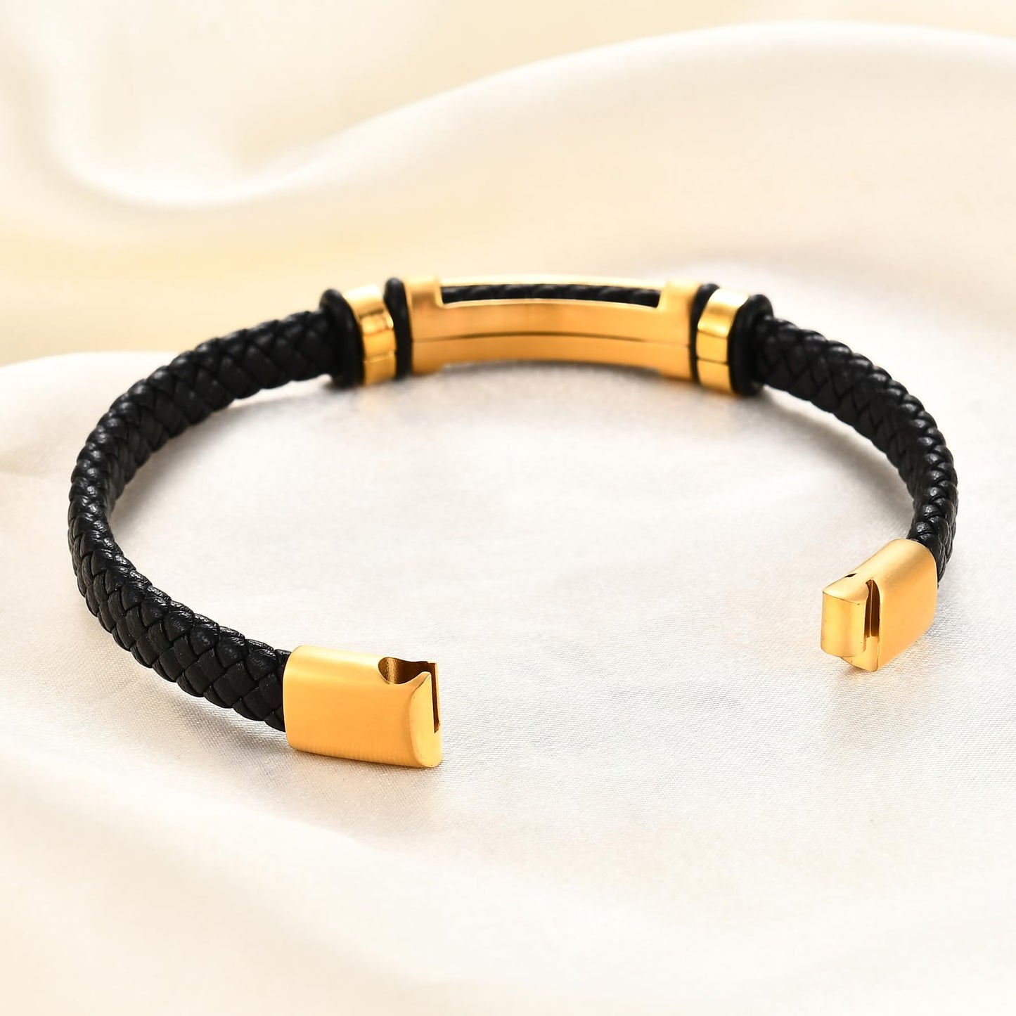 MYNENEY Stainless steel tiger eye stone cuff leather bracelet with bead, hand woven double-layer men's bracelet (Brand-Gold, 9, Inches)