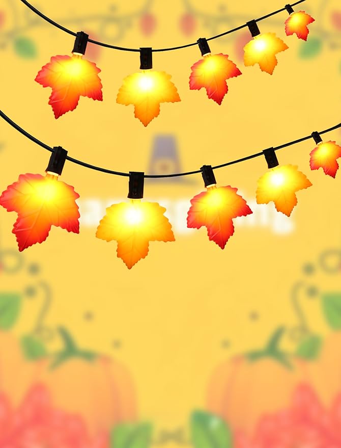 10.5 FT Lighted Fall Garland, Energy-Efficient LED Maple Leaf String Lights (UL Certified) for Thanksgiving & Halloween Mantle Decor