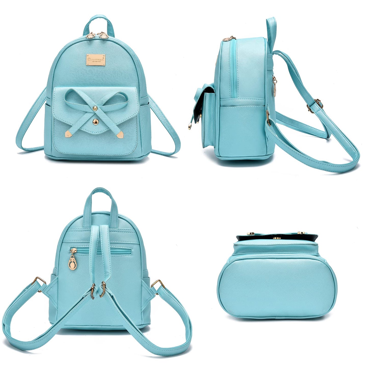 I IHAYNER Girls Bowknot Small Leather Backpack Cute Backpacks for Teen Girls Mini Backpack Purse for Women Mini Backpack for Girls Pearl Blue