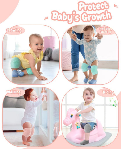 BOSONER Baby Crawling Anti-Slip Knee and Socks for Boys And Girls Best Infant Gift, Unisex Baby Toddlers Kneepads (Blue Pink Grey) 6-24 Months