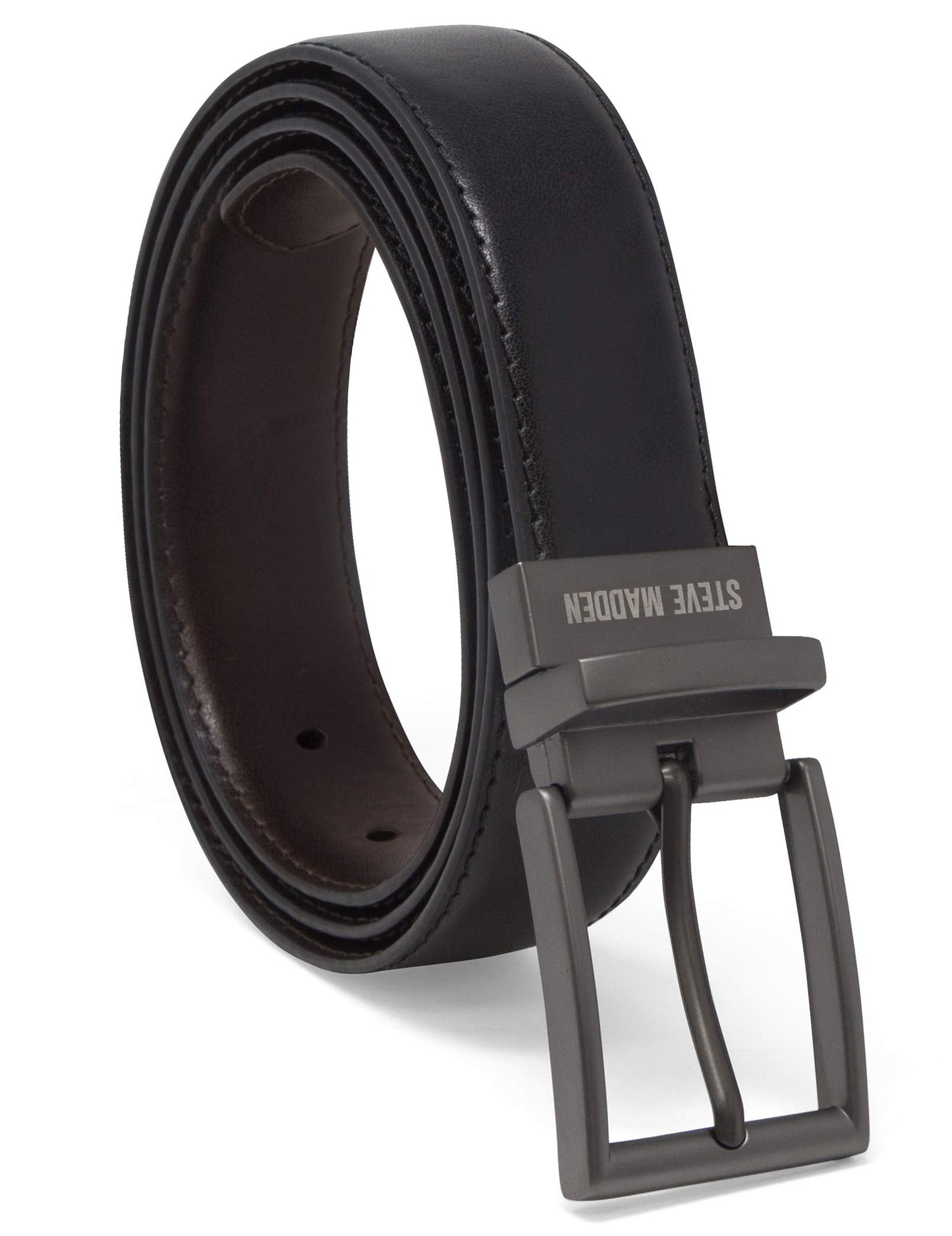 Steve Madden Reversible Men's Dress Casual Every Day Leather Belt, Black/Brown (Smooth), 34