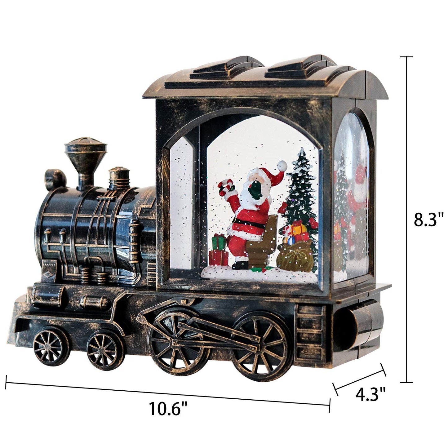 GenSwin Music Lighted Train Snow Globe Lantern Water Snowing Glittering Battery Operated with Timer, Christmas Santa Claus Musical Lighted Home Decoration and Gift(Copper)