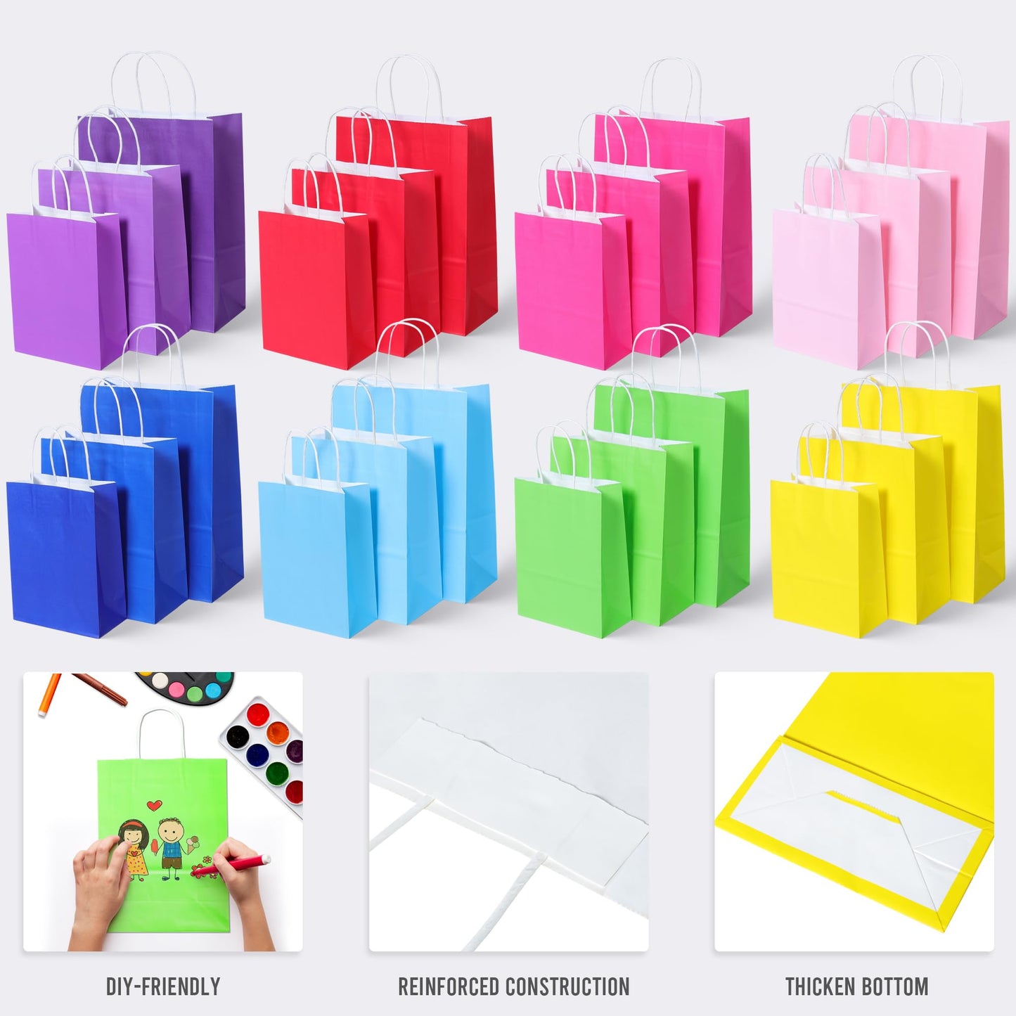 BLEWINDZ 32 Pcs Gift Bags with 32 Tissues, 8 Colors Party Bags with Handles, 13.2" Large Size Rainbow Goodie Bag for Wedding, Birthday, Party Supplies and Gifts