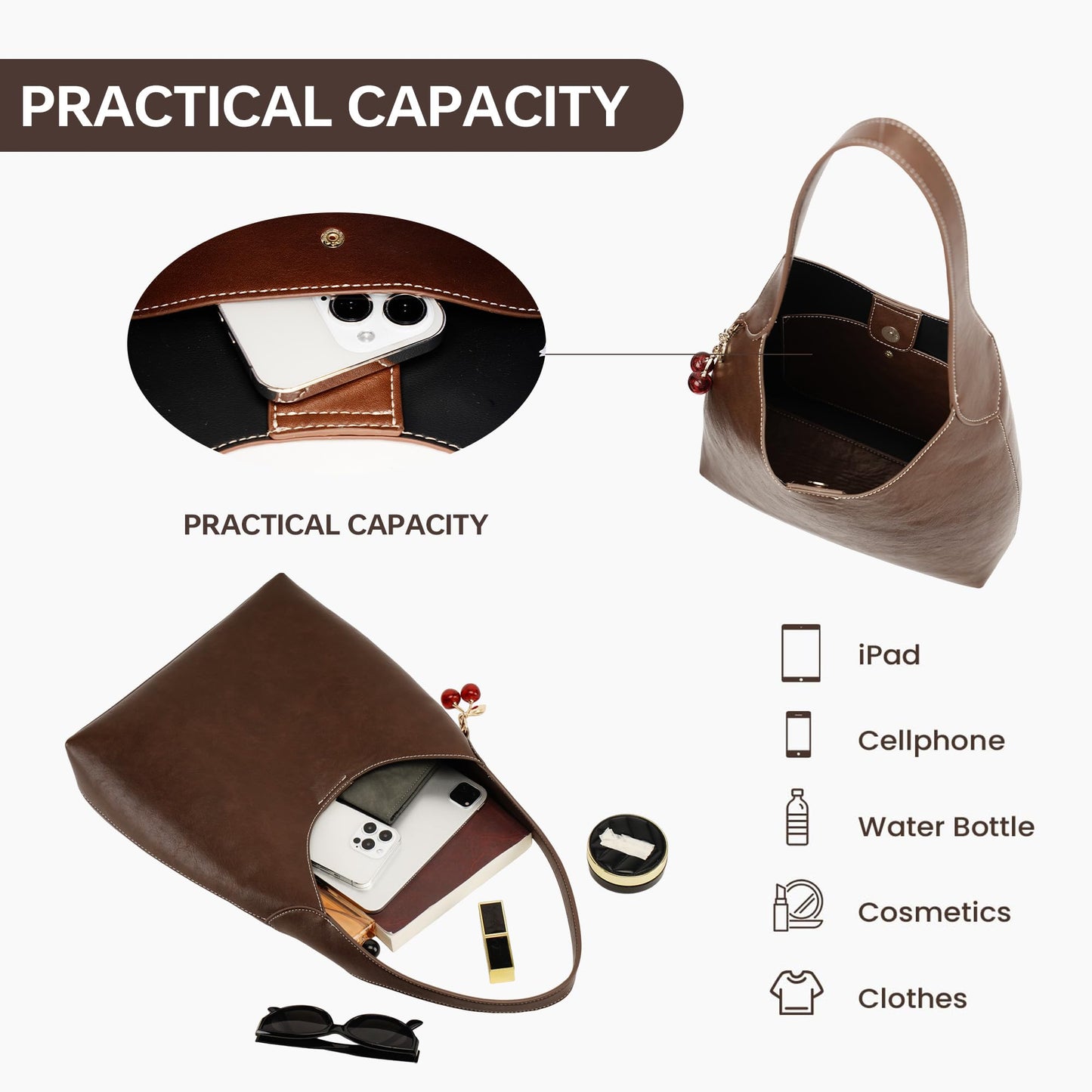 Goinsound Hobo Bags for Women Slouchy Tote Purse with Cherry Charm Trendy Designer Handbag for Fall Fashion