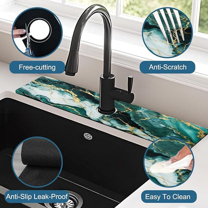 Green Marble Sink Splash Guard Faucet Mat Liquid Gold Marble Super Absorbent