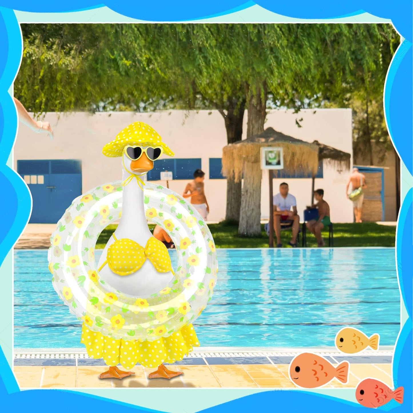 PaLuQiYa Hawaiian Goose Outfit with Sunglasses & Wreath,Porch Goose Outfits for 23" 17" Cement Plastic Goose Clothes Costumes,Garden Decor Duck Costume for Outdoor Statues(Bikini)