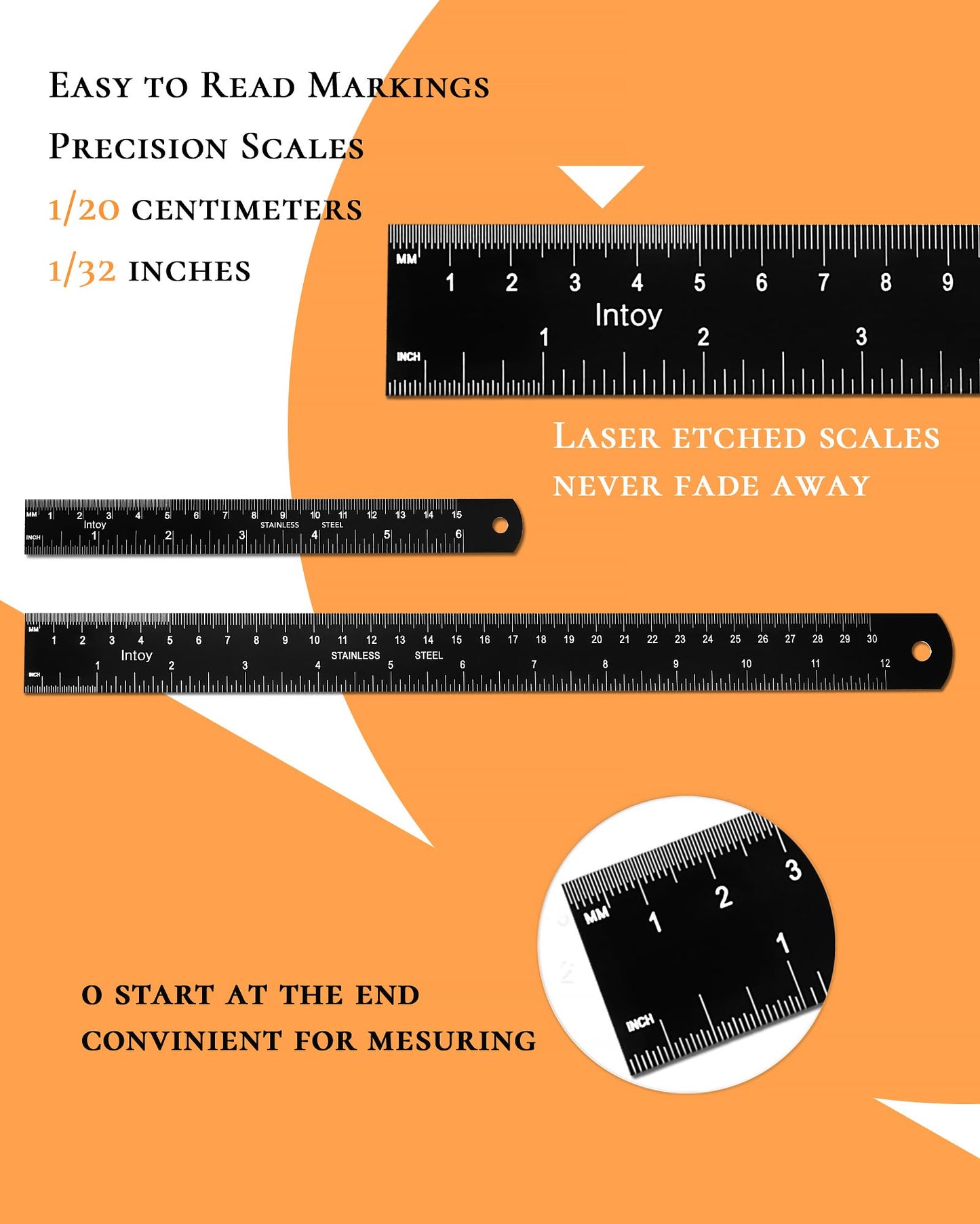 Zotemo Metal Ruler 12 Inch and 6 Inch with Metric Scales Millimeter, Centimiter, and Conversion Table, Easy to Read Straight Edge Starts at 0, Stainless Steel Rule for School and Office, 2 Pack