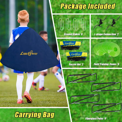 LIBERRWAY Soccer Goal 4'x 3' Portable Kids Soccer Goals for Backyard or Indoor Pop Up Soccer Net with 6 Training Cones, Carrying Bag, 8 Ground Stakes