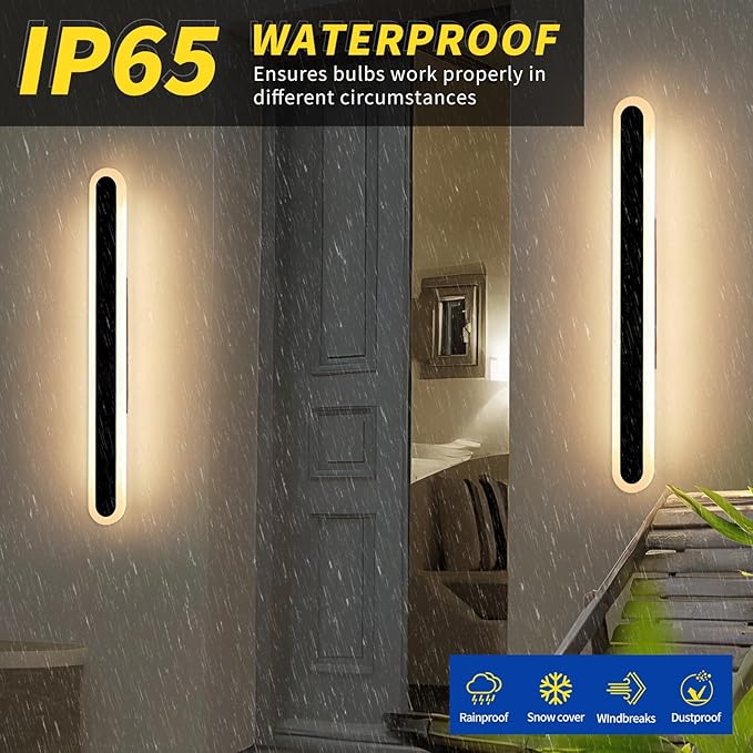 2 Pack 31.4inch Modern Outdoor LED Wall Sconce, 3000K Warm White, Black Oval Exterior Wall Light Fixture, 31W, IP65 Waterproof Long Strip Led Lighting for Porch, Patio, Garage, Yard