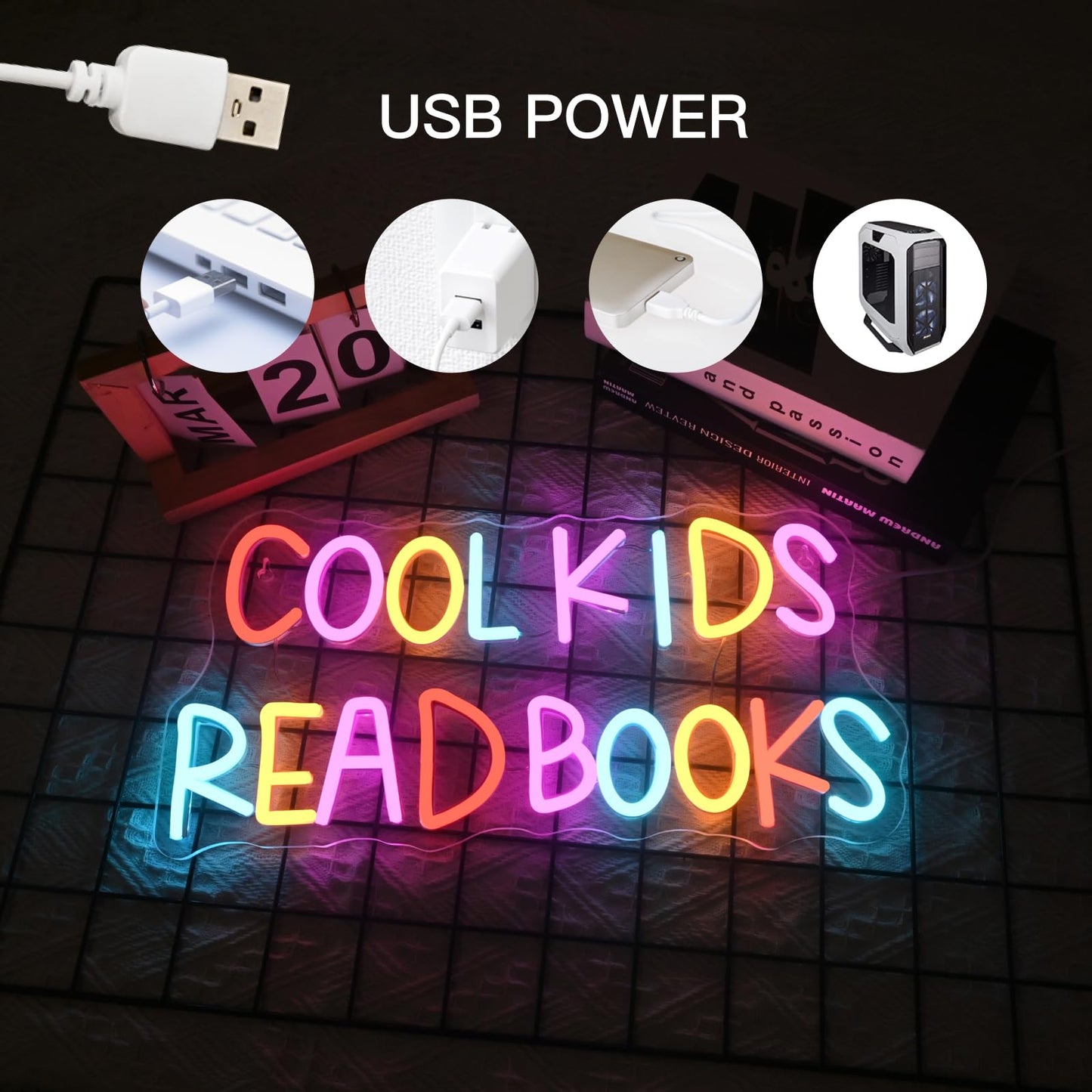 VVYXX Cool Kids Read Books Neon Sign Reading Corner for Kids Neon Signs for Wall Decor LED Light Library Classroom Book Club Christmas Gift for Teens