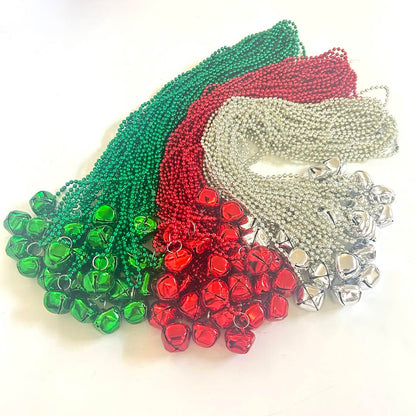 GZYSSL 72 Pcs Christmas Jingle Bell Party Beads Necklaces Red Silver Green Christmas Tree Holiday Jingle Bell Beads Party Supplies