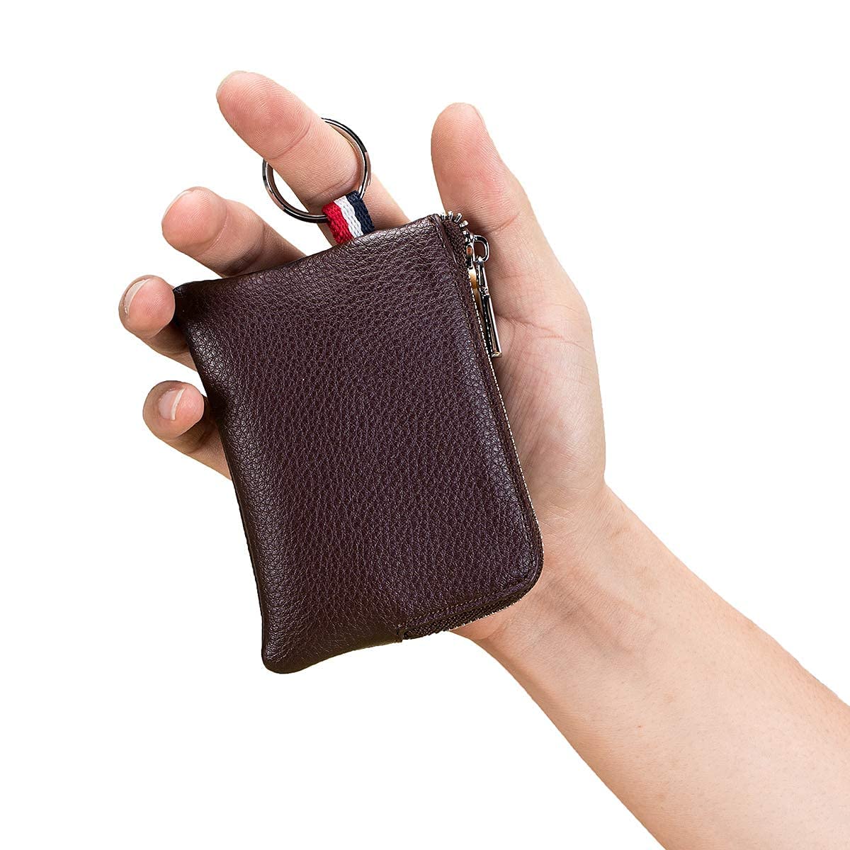imeetu Leather Coin Purse Wallet, Mini Dual Keyrings Change Pouch Card Holder for Men Women (Coffee, standard)