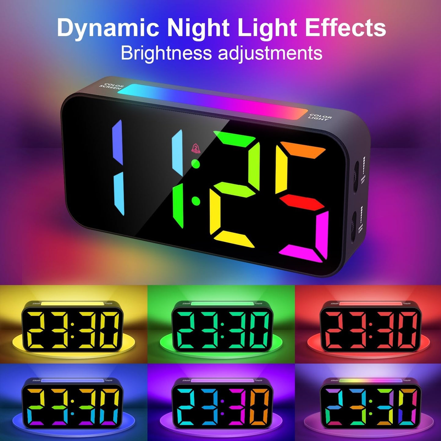 Topski Loud Alarm Clocks for Bedrooms Heavy Sleepers, Plug-in Digital Bedside Clock with RGB Night Light, Large Display, Dual Alarm, Snooze, Dimmable, 3 Volumes