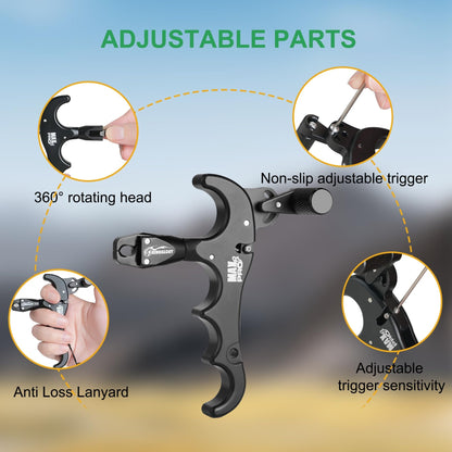 Ruirgo Thumb Release Bow Aid for Compound Bow, 360° Rotatable Archery Release Aid, Adjustable Trigger & Length, Ambidextrous for Adults Hunting & Target Practice, Silver