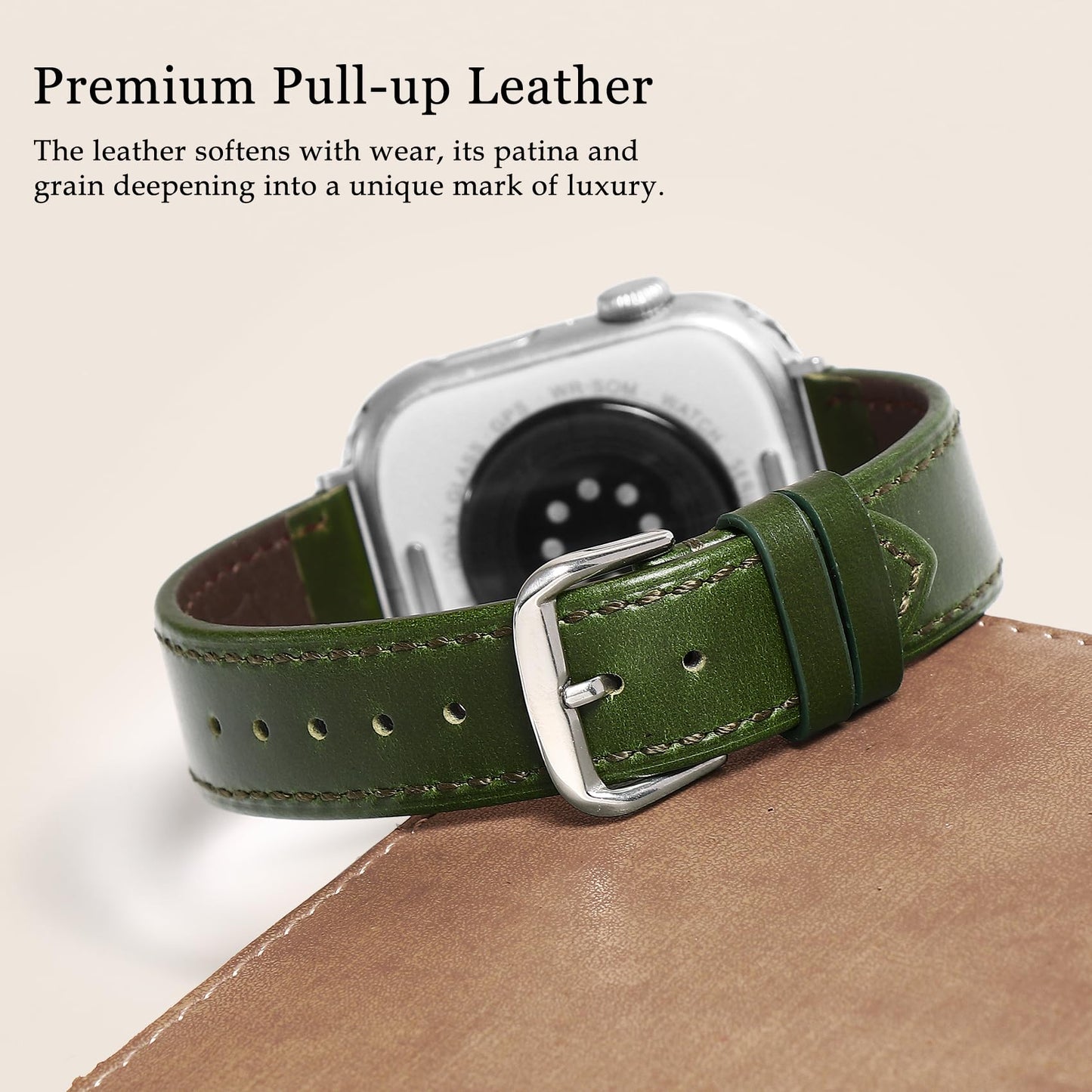 Soft Top-Grain Leather Watch Band Men Women, Compatible with All Apple Watch Series, Breathable, Sweat-Resistant iWatch Strap