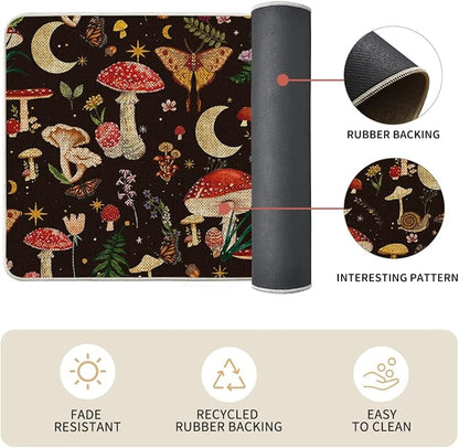 Artoid Mode Black Mushrooms Butterfly Spring Kitchen Mats Set of 2, Home Decor Low-Profile Kitchen Rugs for Floor - 17x29 and 17x59 Inch