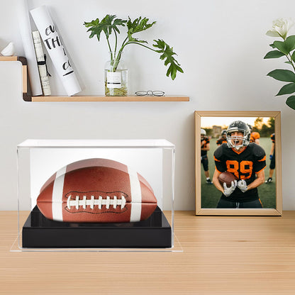 AZM Displays Mini Football Display Case – Clear Acrylic Box with Black Base & Mirror Back | No Assembly Required | Protective Showcase for Autographed & Collectible Mini Footballs