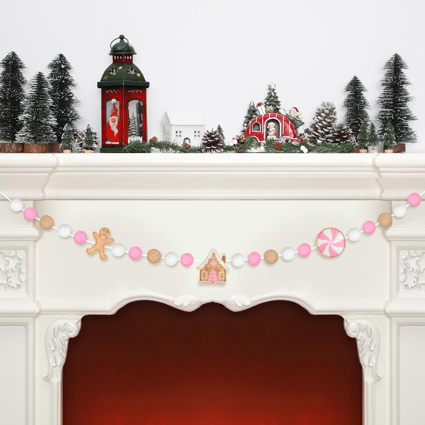 HunnmingRe 4th of July Garland 10 ft Ice Cream Pink White Brown Banner Wooden Patriotic Hanging Decoration for Independence Day Summer Home Mantel Wall Party Supplies(Gingerbread Style)