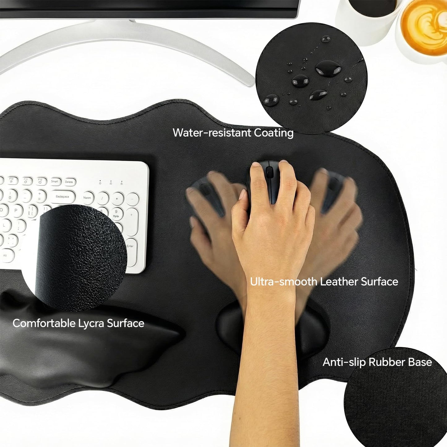 Tscuite Bat Mouse Pad, PU Leather Mousepad, 3 in 1 Keyboard Wrist Rest and Mouse Wrist Rest, Ergonomic Bat Wrist Rest Waterproof Leather Surface, Easy Typing Cushion with Memory Foam for Home Office