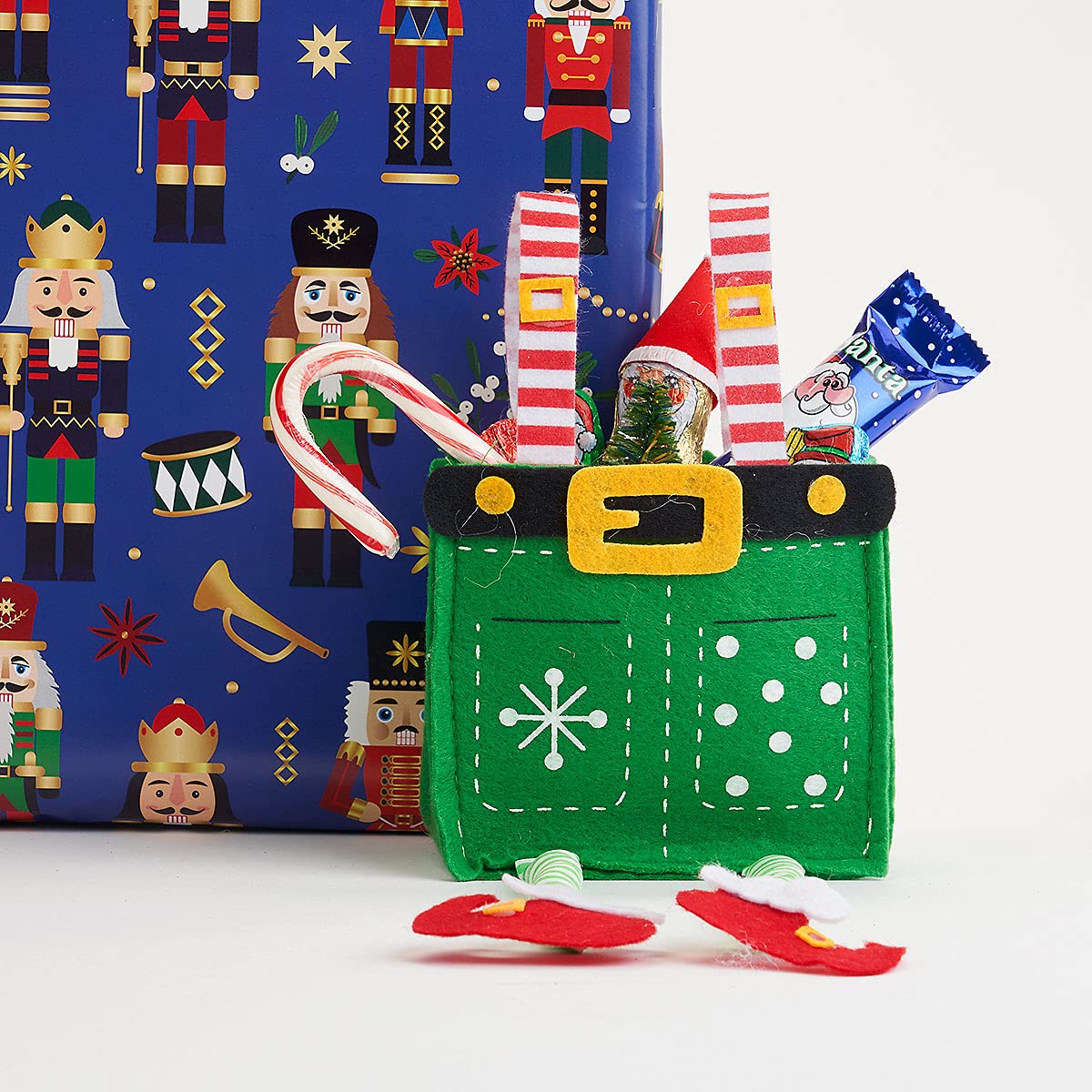 Current Elf Pants Small Christmas Treat Bags, Set of 6, 4" Tall Gift Bags for Children, Holiday Parties, Teachers, and Decorations