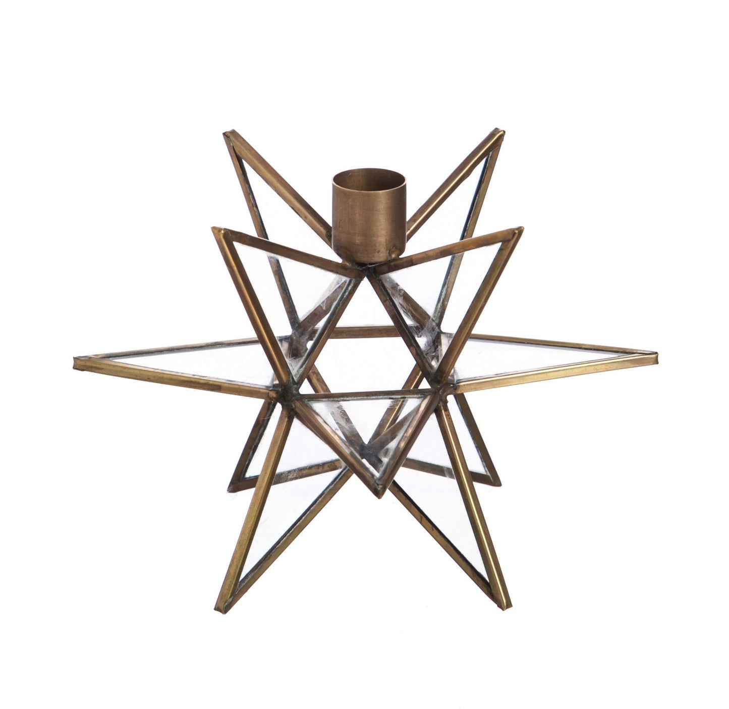 Evergreen Brass Moravian Star Taper Candle Holders | Set of 2 | 7 Inches Tall | Metal | Holiday Advent Friendsgiving Thanksgiving Christmas Table Setting Tabletop Decoration
