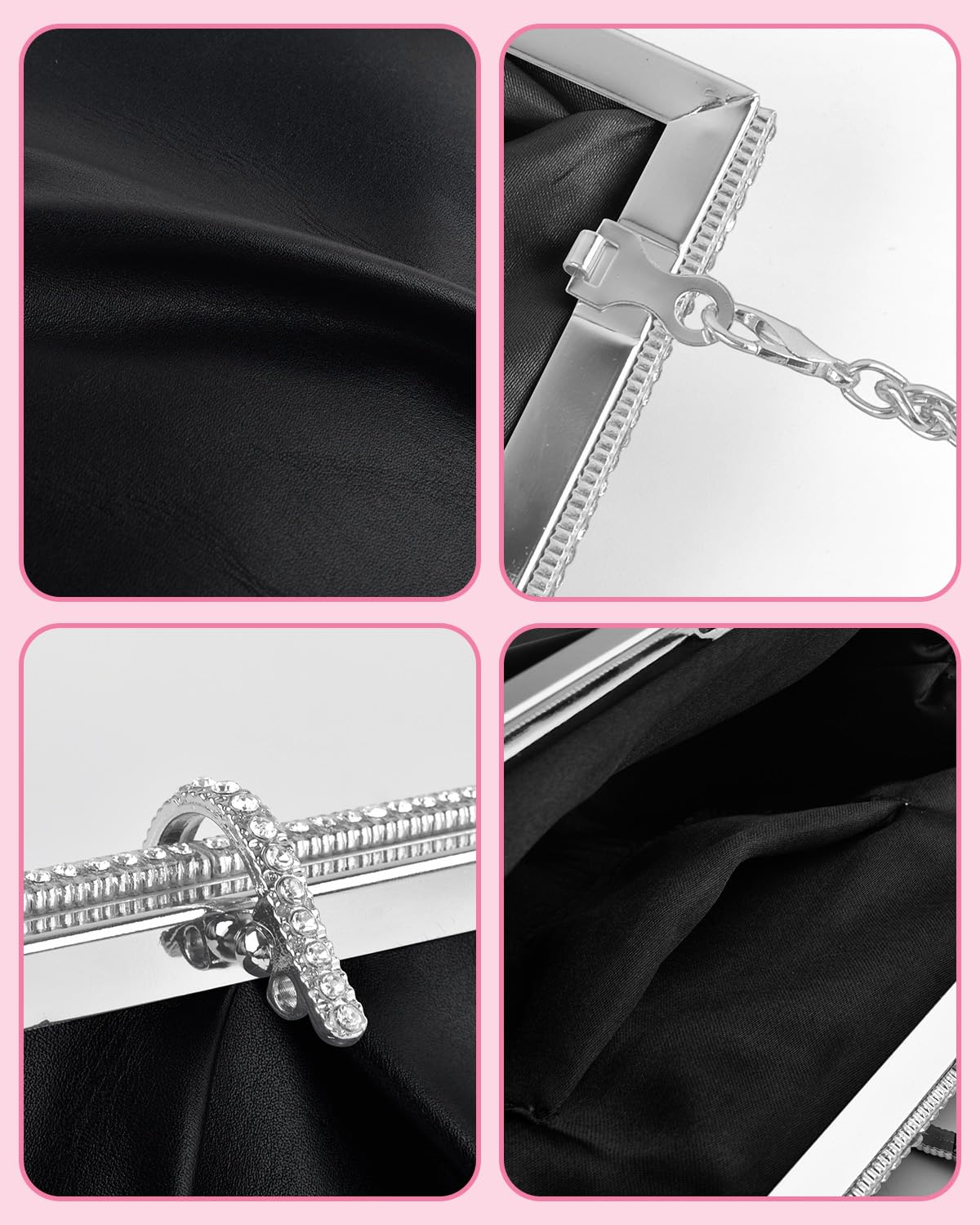 TINDTOP Clutch Purses for Women, PU Leather Formal Evening Bags Shoulder Party Handbags Wedding Cocktail Prom Clutches (A-Black)