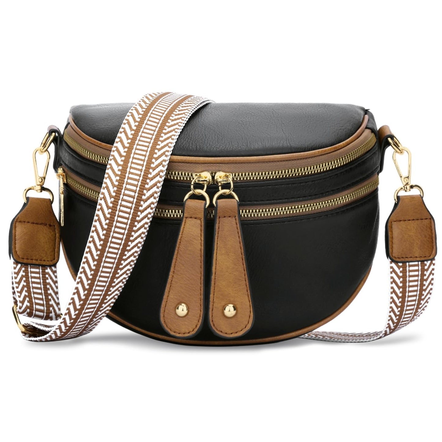 KKXIU Crossbody Sling Bag for Women Trendy Fanny Pack Vegan Leather Chest Bag(Black)