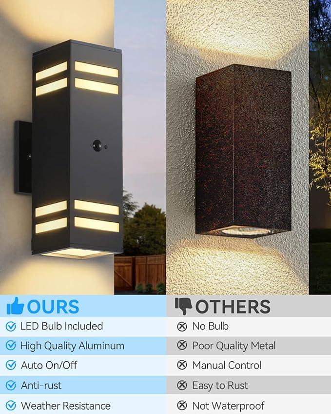 Motion Sensor Outdoor Lights, Modern Outdoor Wall Lights with E26 Base, Black Motion Detector Lights for Outside, Waterproof Sconce Exterior Lights for House Porch Front Door, Bulbs Included