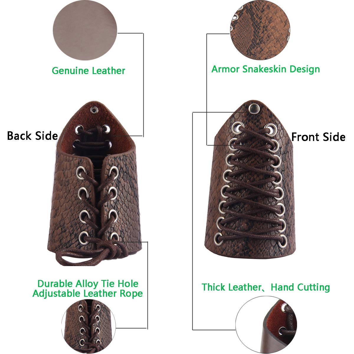 GelConnie Leather Gauntlet Wristband Medieval Bracers Snakeskin Viking Wrist Guards Archery Guards Bracers Wide Arm Armor Cuff for Women Men Halloween Renaissance Costume Props