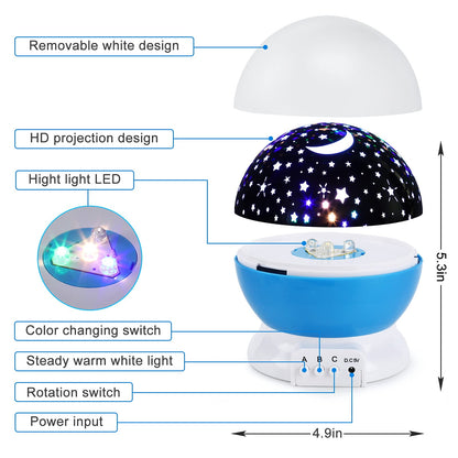 Votozi Night Light for Kids, Kids Night Light, Moon and Star Projector 360 Degree Rotation - 4 LED Bulbs 9 Light Color Changing with USB Cable, Unique Gift for Men Women Children