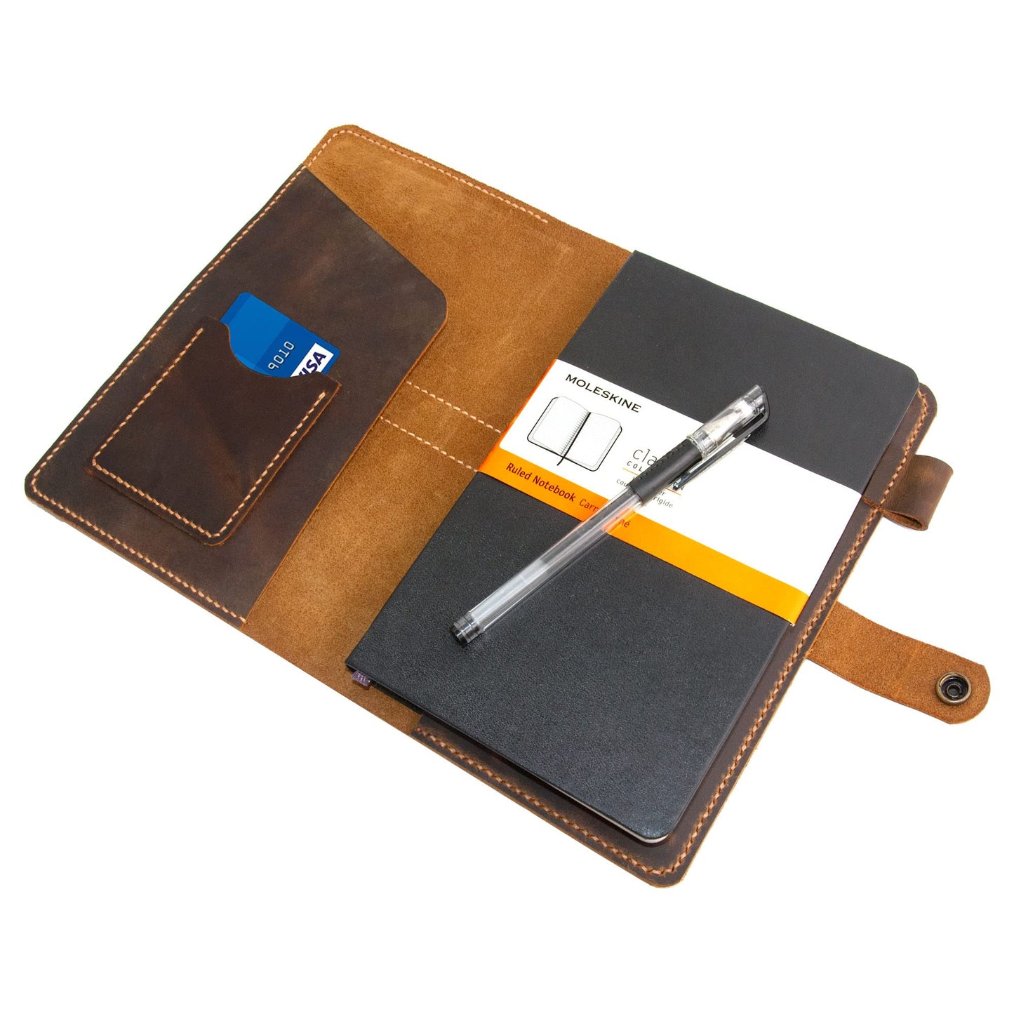 Turbosnail Leather Journal Cover for Moleskine Large Size Hard Cover Notebook, Handmade Leather Cover for 5"x8.25" Hardback Notebook,with pen holder Notebook Cover (Brown)