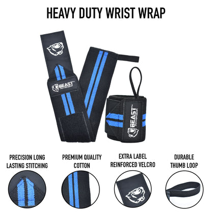 Beastpowergear Wrist Wraps |Competition Grade|18 Inch Professional Quality Provides Additional Wrist Support During Weightlifting, Powerlifting, Strength Training. (Black/Blue, 18")