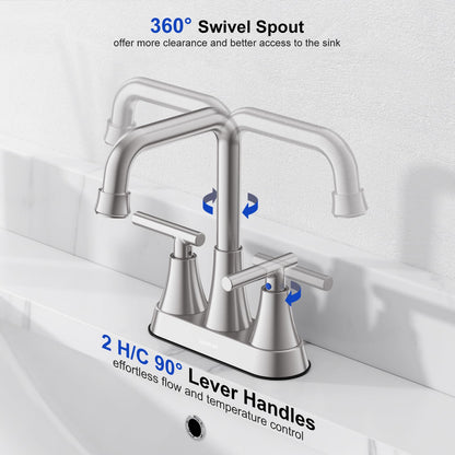 Hurran Brushed Nickel 4 inch Centerset Bathroom Faucet for Sink 2-3 Hole