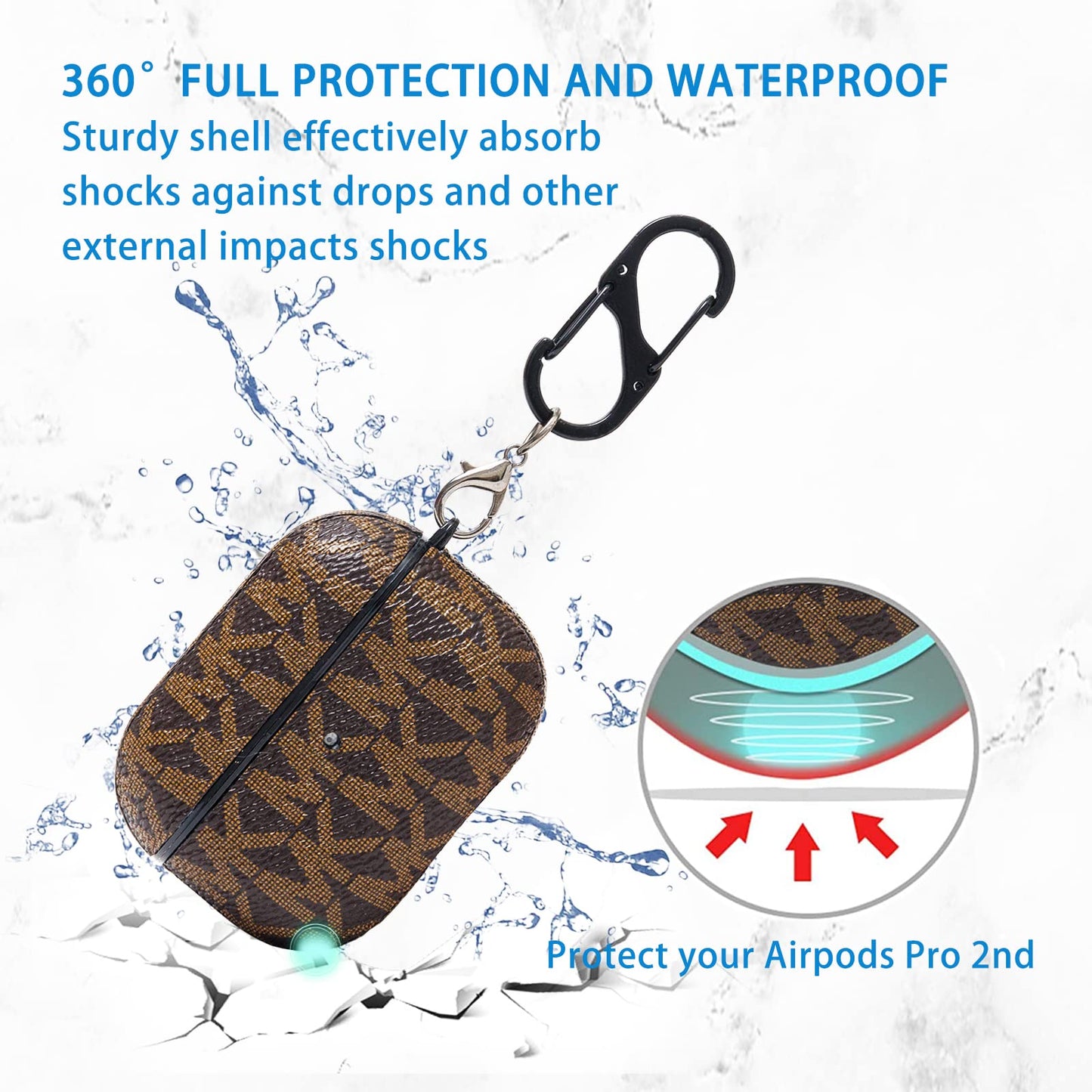TANGABA AirPods Pro 2nd Generation Case, Full-Protective PU Leather Cover with Front LED Visible, Brown