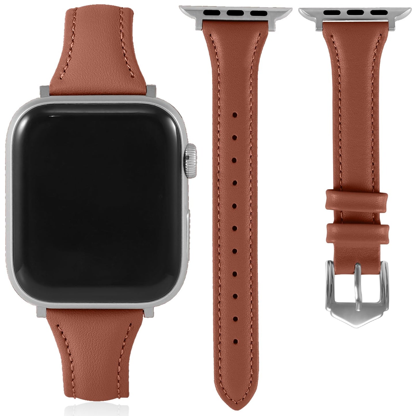 Slim Soft Genuine Leather Bands Compatible with Apple Watch Band 38mm 40mm 41mm 42mm for Women, Dressy Durable Leather Replacement Strap for iWatch SE1/2/3 11 10 9 8 7 6 5 4 3 2 1