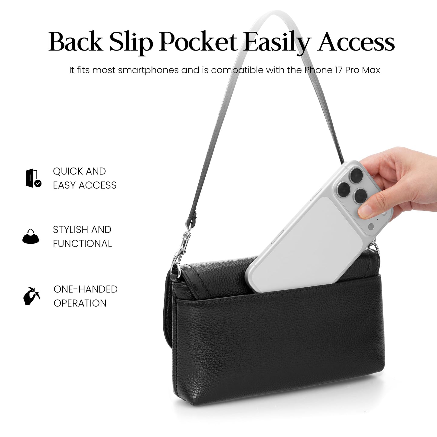 befen Genuine Leather Small Crossbody Bags for Women,Real Leather Purses with Built in RFID Wallet,Trendy Cell Phone Purse Shoulder Bag,Black Travel Purse Handbags with Card Slots and Adjustable Strap
