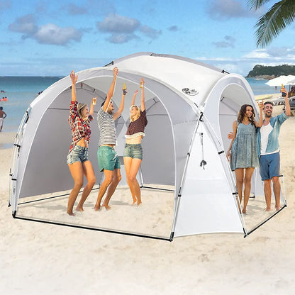 UNP Easy Beach Tent Pop Up Canopy UPF50+ Tent with Side Wall, Ground Pegs, and Stability Poles, Sun Shelter Rainproof, Waterproof for Camping Trips, Backyard Fun, Party Or Picnics (10x10 ft, White)