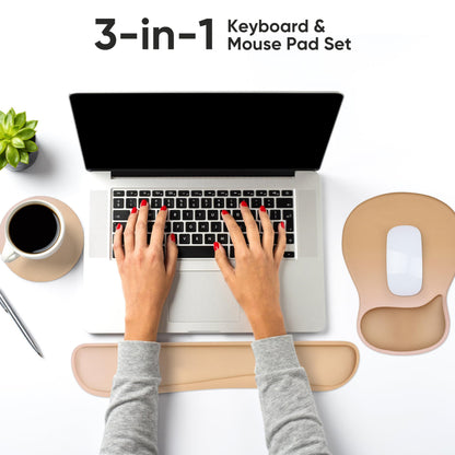 WINTOJO Wrist Rest Support for Mouse Pad Keyboard Set Circle Coaster Gaming Mouse Pad Ergonomic Gel Memory Foam Set for Computer, Laptop, Office, Pain Relief, Comfortably Typing Brown KM-32