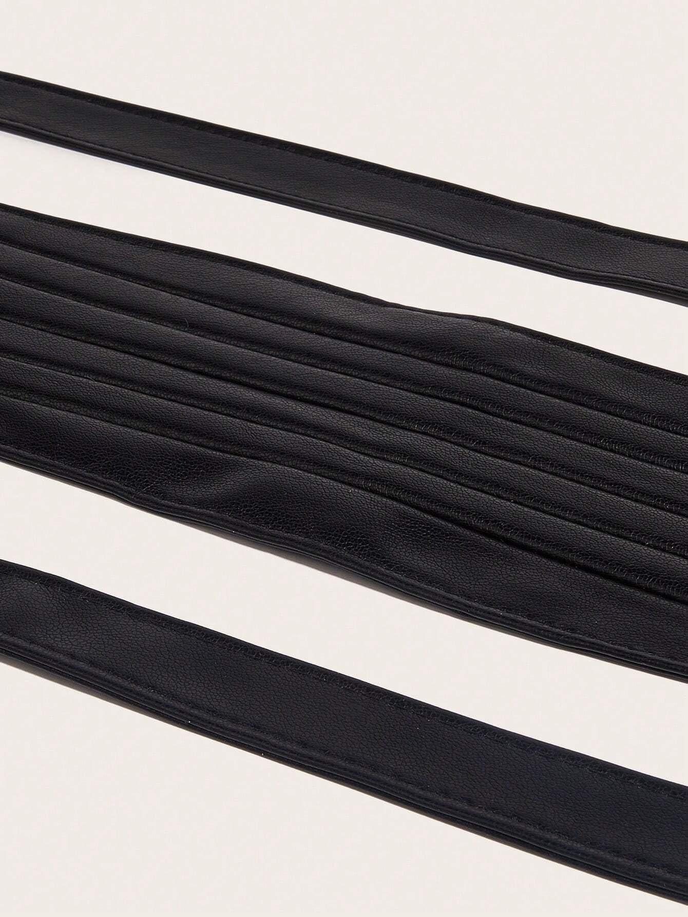 Fuimsul Women Elegant Pu Leather Obi Belt Fashion Solid Color Faux Leather Wide Waistband Tie Knotted Belt for Dress (Black)