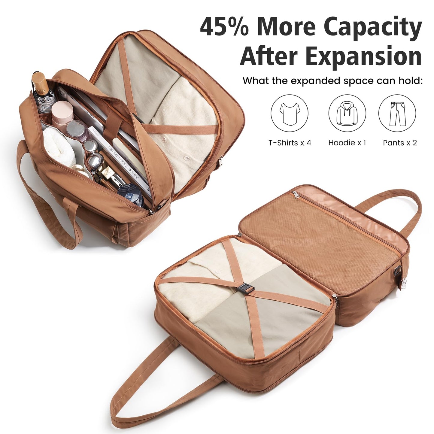 G4Free Expandable Duffle Bag for Travel, Carry On Bag TSA Airline Approved, Work Tote Duffel Bags for Men Women (Brown)