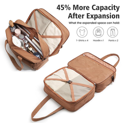 G4Free Expandable Duffle Bag for Travel, Carry On Bag TSA Airline Approved, Work Tote Duffel Bags for Men Women (Brown)