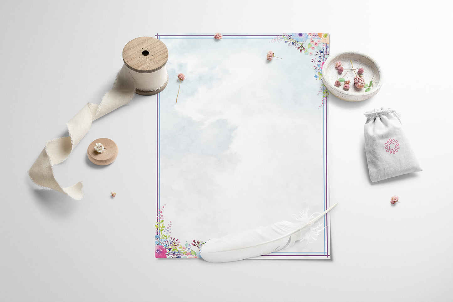 Better Office Products Stationery Paper, 100 Sheets, Floral Letter Writing Stationery, Letter Size 8.5 x 11 inch, 6 Unique Double Sided Designs, 100 Pack